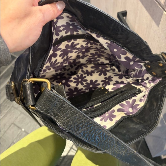 nino bossi black leather slouchy shoulder bag boho hobo purse y2k - Picture 3 of 5